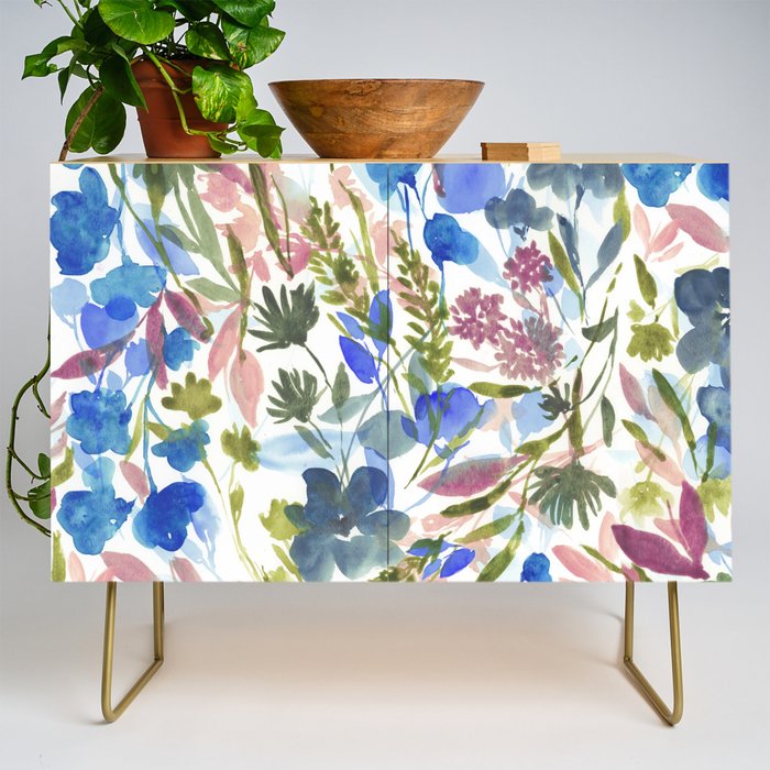 Upside Floral Olive Magenta Credenza Gallery Image 1