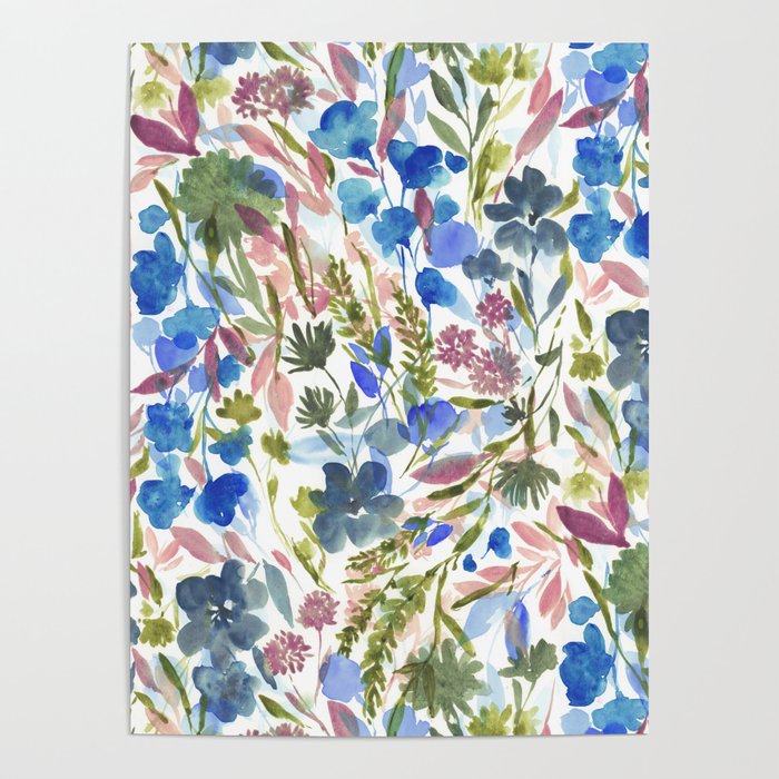 Upside Floral Olive Magenta Poster Gallery Image 1