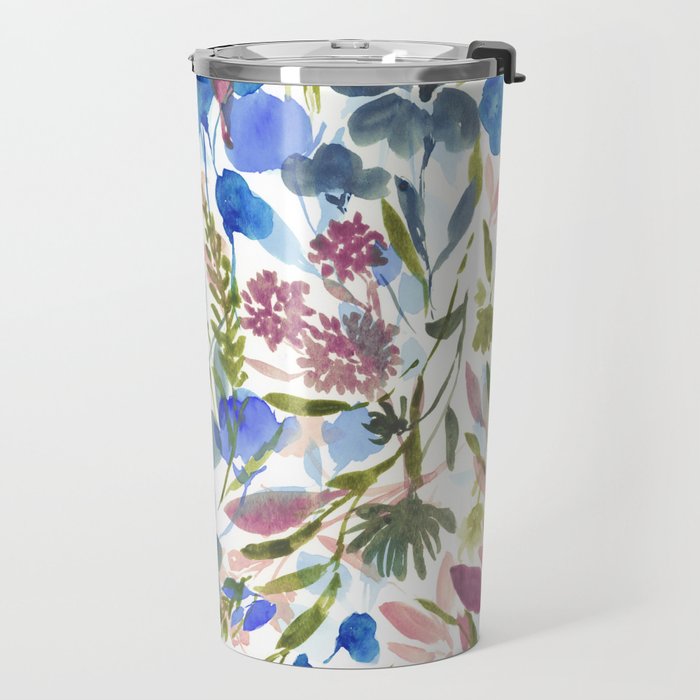 Upside Floral Olive Magenta Travel Mug Gallery Image 2