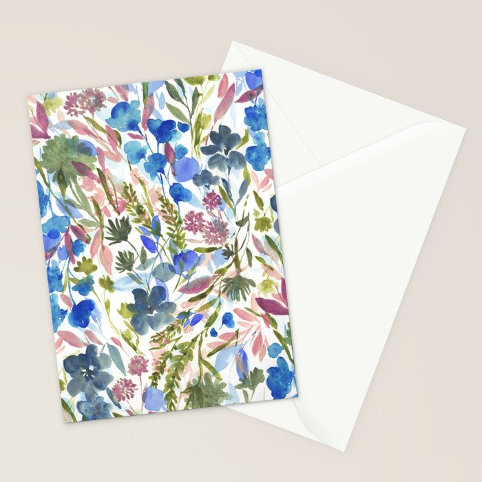 Upside Floral Olive Magenta Stationery Card Gallery Image 2