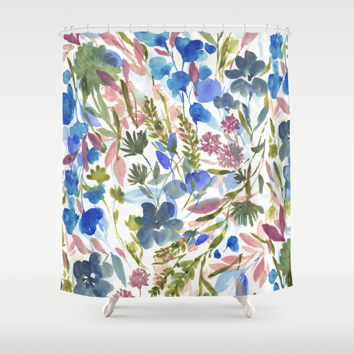 Upside Floral Olive Magenta Shower Curtain Gallery Image 1