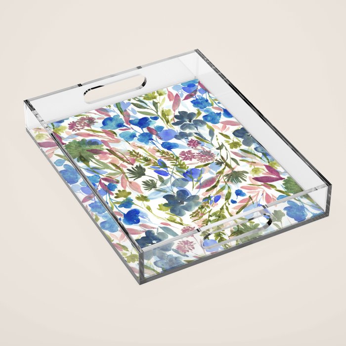 Upside Floral Olive Magenta Acrylic Tray Gallery Image 1
