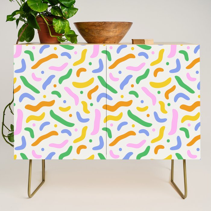 Fun colorful line doodle art pattern Credenza Gallery Image 1