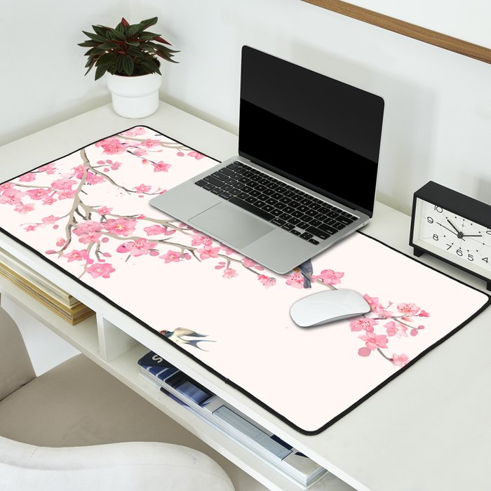 Birds and cherry blossoms Desk Mat Gallery Image 2