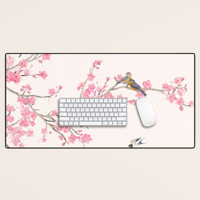 Birds and cherry blossoms Desk Mat Gallery Image 1