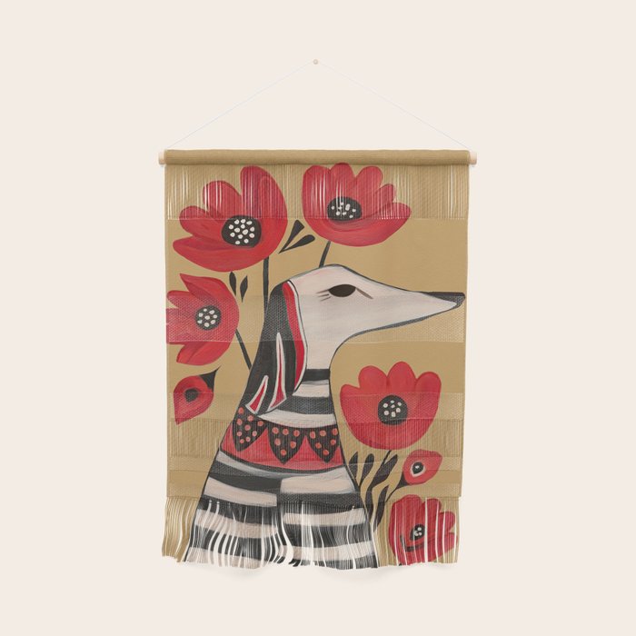 Striped Dog with Poppies Wall Hanging Gallery Image 1