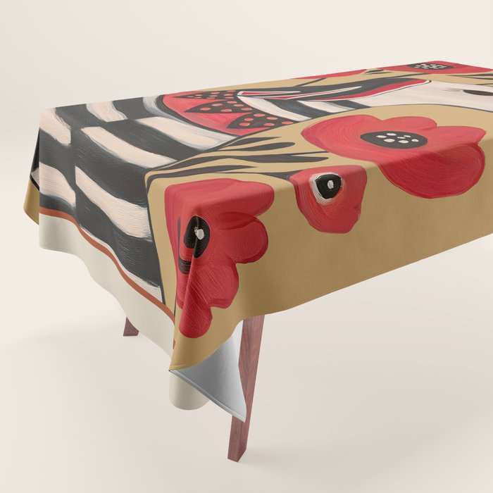 Striped Dog with Poppies Tablecloth Gallery Image 1