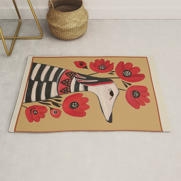 Striped Dog with Poppies Rug Gallery Image 1