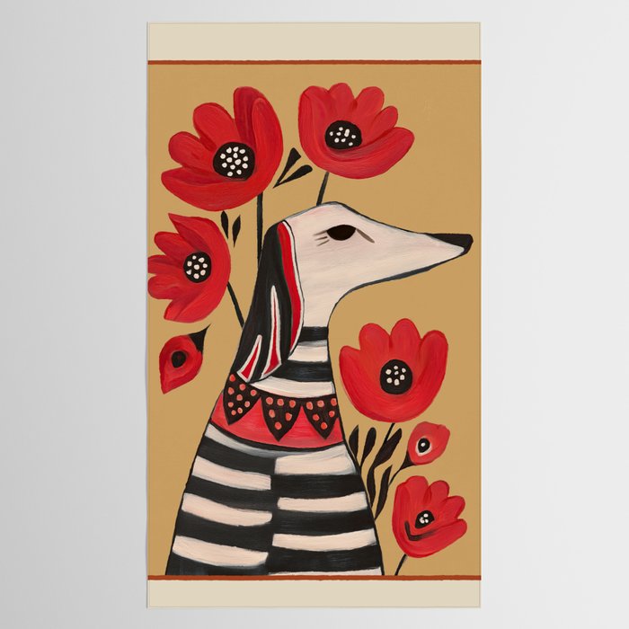 Striped Dog with Poppies Tablecloth Gallery Image 2