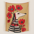 Striped Dog with Poppies Wall Tapestry Gallery Image 4