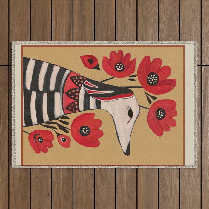 Striped Dog with Poppies Outdoor Rug Gallery Image 1
