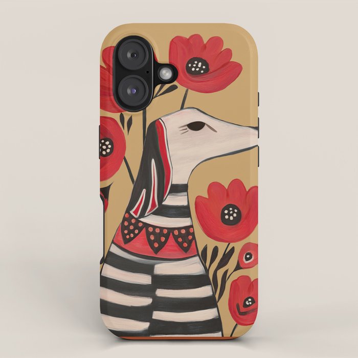 Striped Dog with Poppies iPhone Case Gallery Image 1