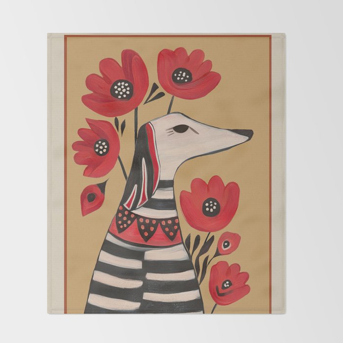 Striped Dog with Poppies Throw Blanket Gallery Image 2