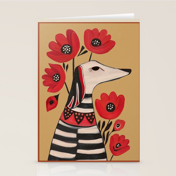 Striped Dog with Poppies Stationery Card Gallery Image 2