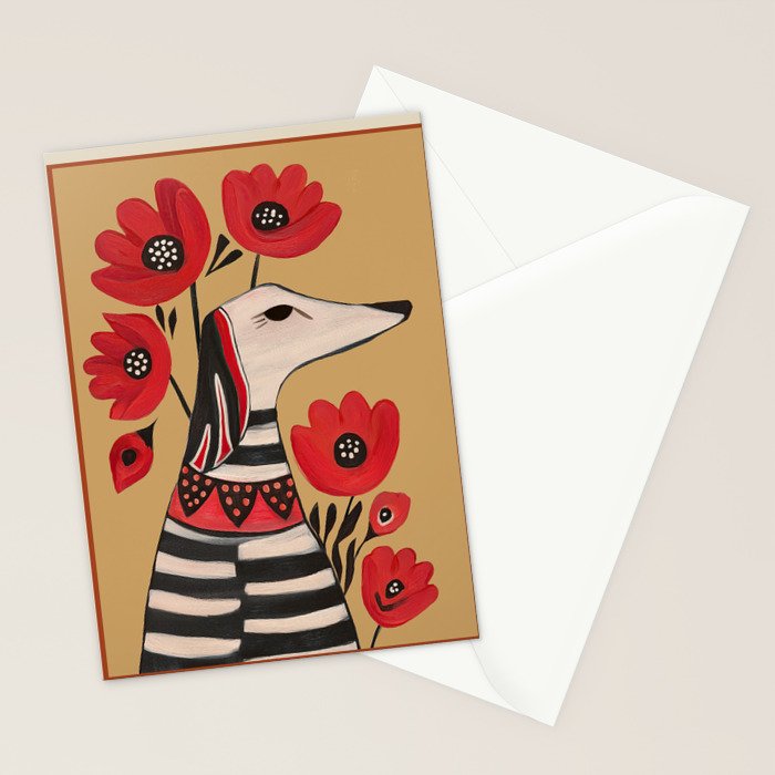 Striped Dog with Poppies Stationery Card Gallery Image 2