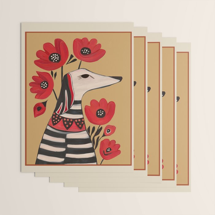 Striped Dog with Poppies Wrapping Paper Gallery Image 3