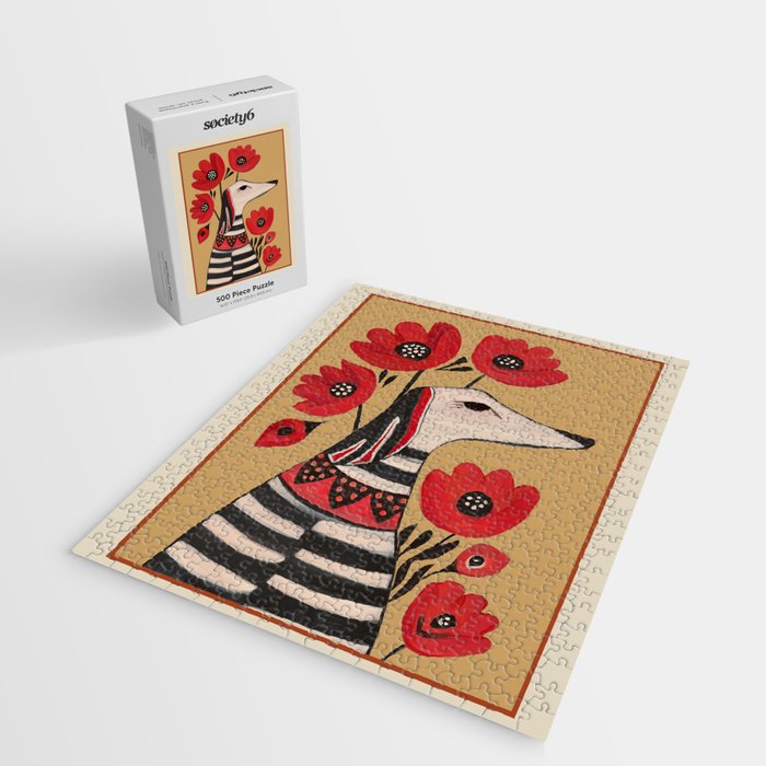 Striped Dog with Poppies Jigsaw Puzzle Gallery Image 2