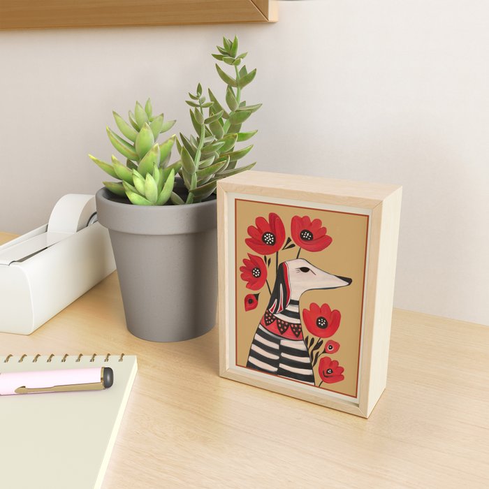 Striped Dog with Poppies Mini Art Print Gallery Image 2