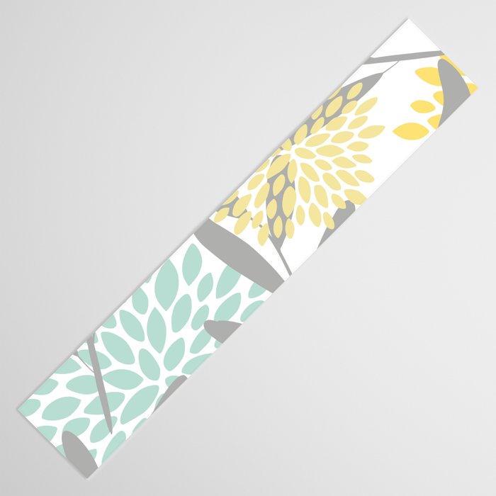 Floral Prints, Leaves and Blooms, Gray, Yellow and Aqua Table Runner Gallery Image 3