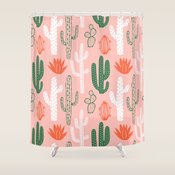 Cactus plant doodle art pattern Shower Curtain Gallery Image 1