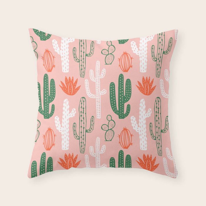 Cactus plant doodle art pattern Throw Pillow Gallery Image 1