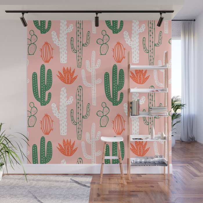 Cactus plant doodle art pattern Wall Mural Gallery Image 1