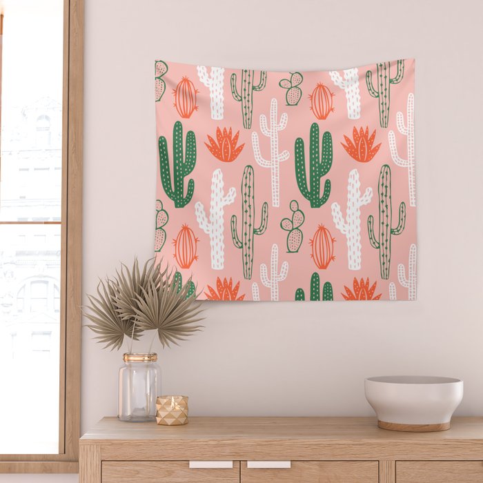 Cactus plant doodle art pattern Wall Tapestry Gallery Image 2