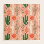 Cactus plant doodle art pattern Wood Wall Art Gallery Image 1