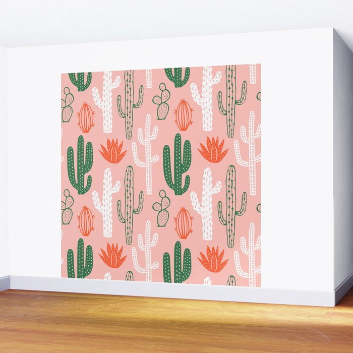 Cactus plant doodle art pattern Wall Mural Gallery Image 2