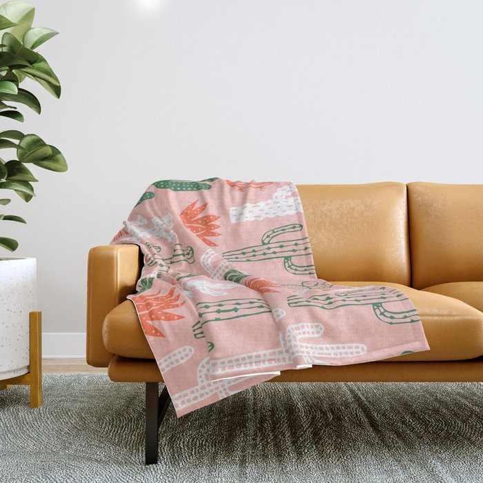 Cactus plant doodle art pattern Throw Blanket Gallery Image 1