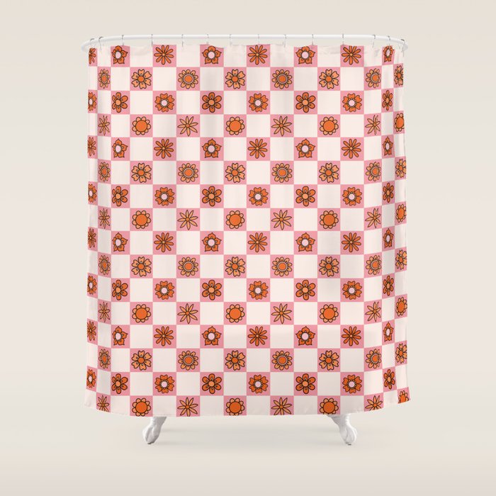 Fall Flower Print in Pink Shower Curtain Gallery Image 1