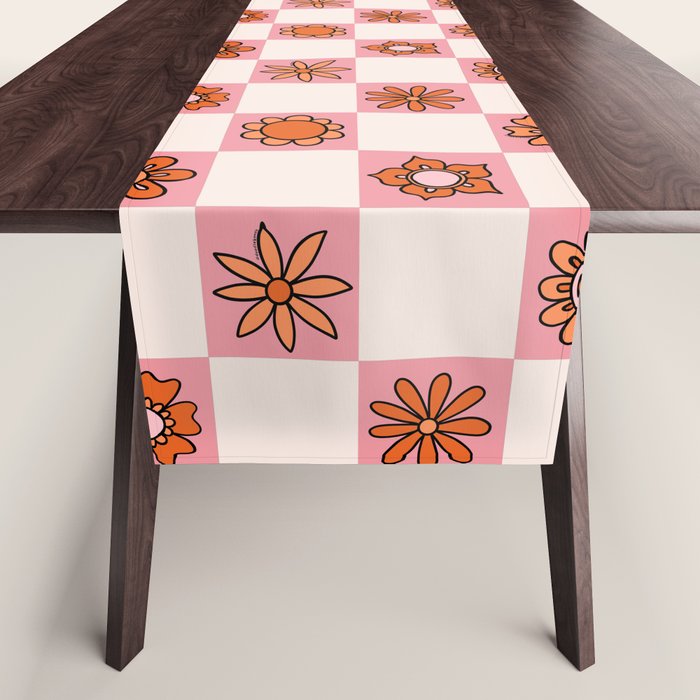 Fall Flower Print in Pink Table Runner Gallery Image 1