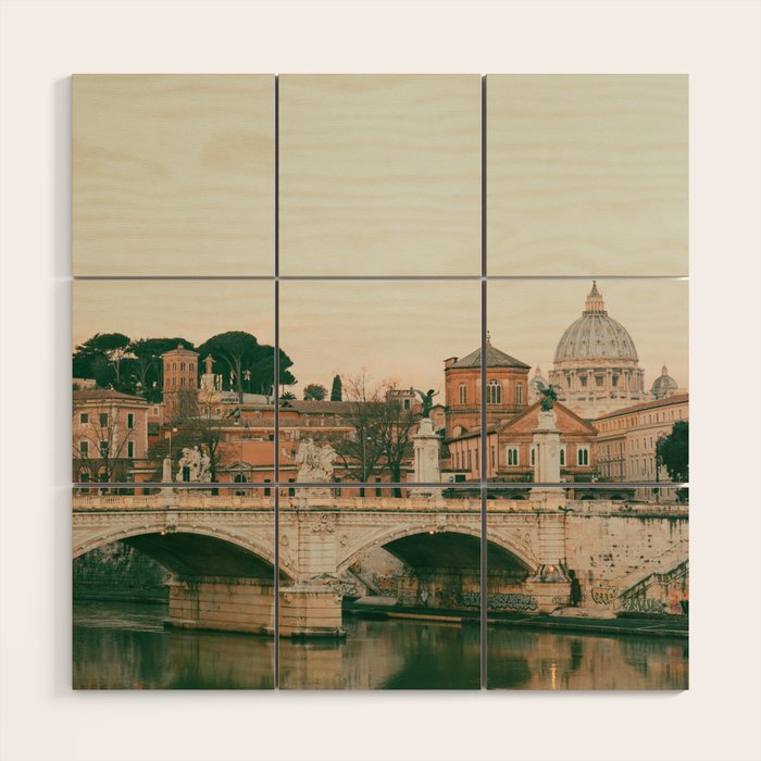 Ponte Vittorio Emanuele Bridge at Sunset - Rome Travel Photography Art Print | Italy Wood Wall Art Gallery Image 1
