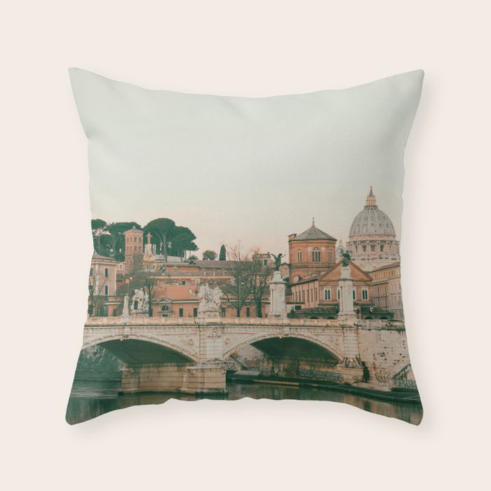 Ponte Vittorio Emanuele Bridge at Sunset - Rome Travel Photography Art Print | Italy Throw Pillow Gallery Image 1