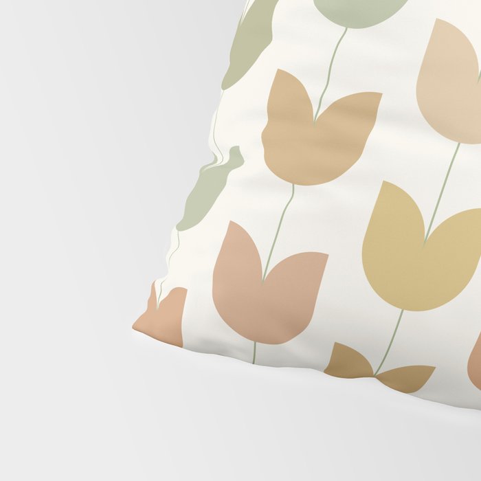 Spring Tulips XII Neutral Multicolor Mid Century Flowers Pillow Sham Gallery Image 4