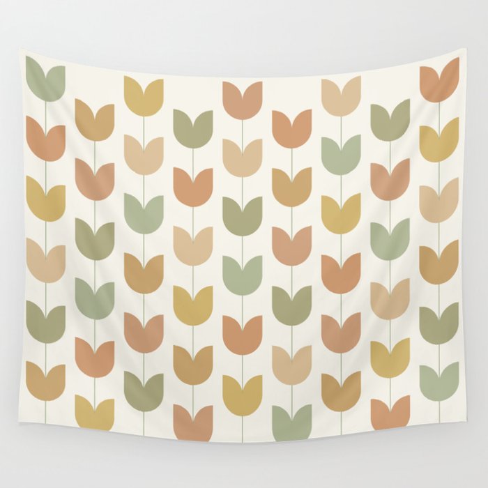 Spring Tulips XII Neutral Multicolor Mid Century Flowers Wall Tapestry Gallery Image 4