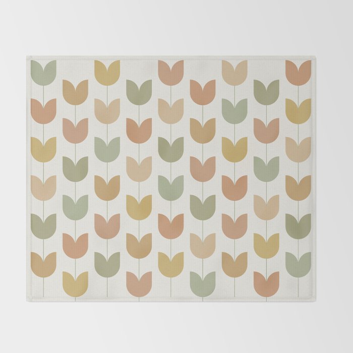 Spring Tulips XII Neutral Multicolor Mid Century Flowers Throw Blanket Gallery Image 2
