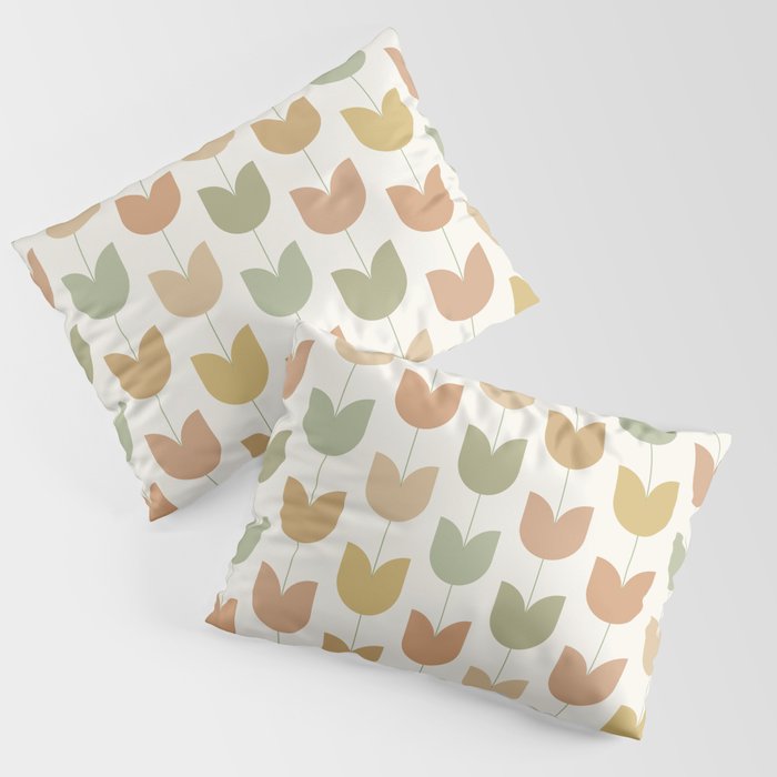 Spring Tulips XII Neutral Multicolor Mid Century Flowers Pillow Sham Gallery Image 3