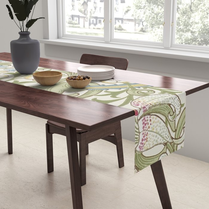 William Morris Vintage Golden Lily Green & Red  Table Runner Gallery Image 2