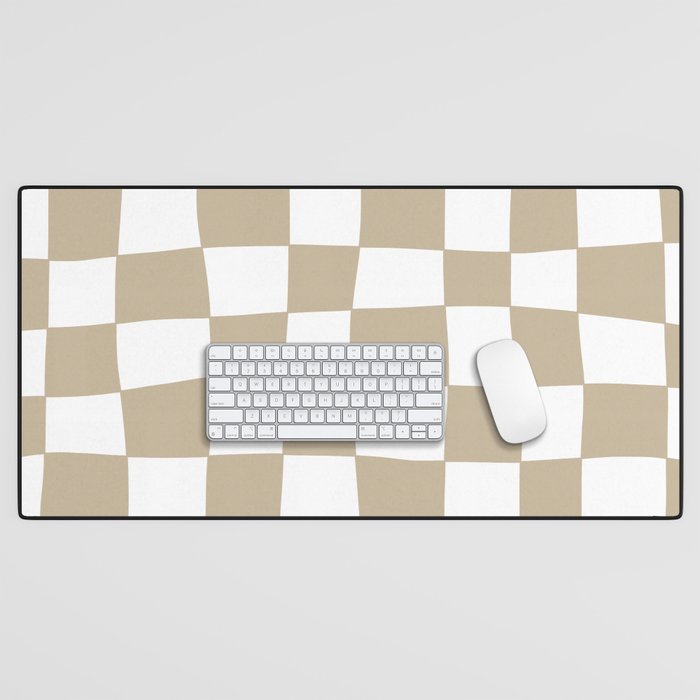 Hand Drawn Checkerboard Pattern (tan/white) Desk Mat Gallery Image 1