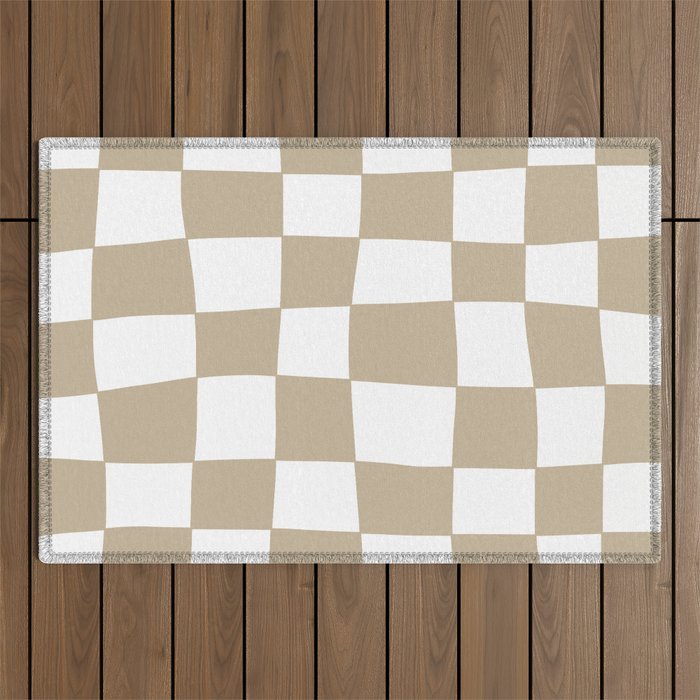 Hand Drawn Checkerboard Pattern (tan/white) Outdoor Rug Gallery Image 1