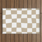 Hand Drawn Checkerboard Pattern (tan/white) Outdoor Rug Gallery Image 1