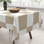 Hand Drawn Checkerboard Pattern (tan/white) Tablecloth Gallery Image 3