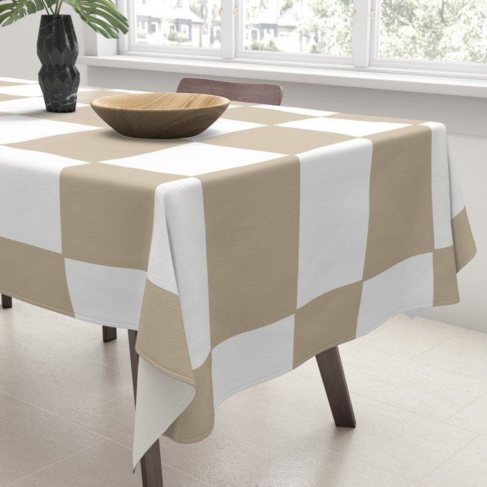 Hand Drawn Checkerboard Pattern (tan/white) Tablecloth Gallery Image 3