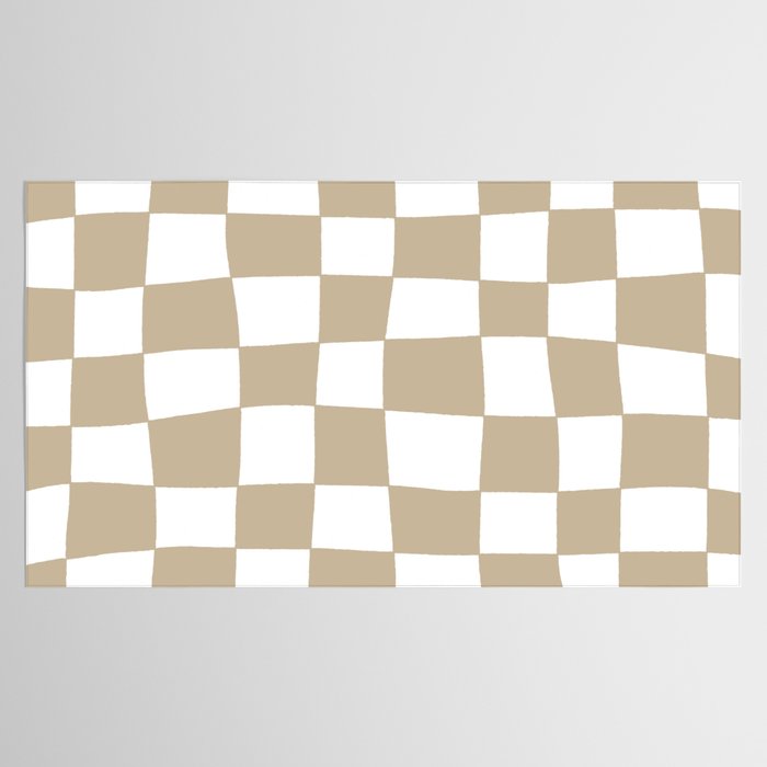 Hand Drawn Checkerboard Pattern (tan/white) Tablecloth Gallery Image 2