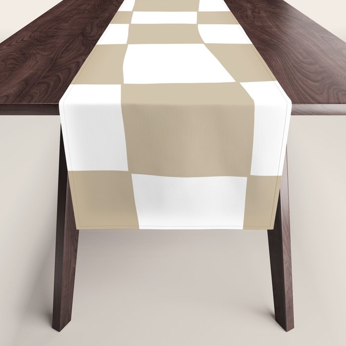 Hand Drawn Checkerboard Pattern (tan/white) Table Runner Gallery Image 1