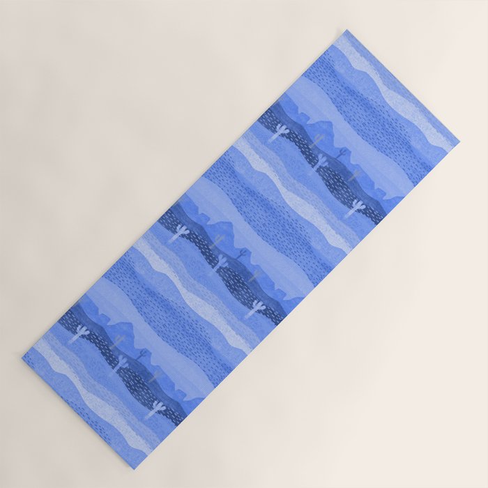 Vintage Western Desert Landscape in Night Blue Yoga Mat Gallery Image 1