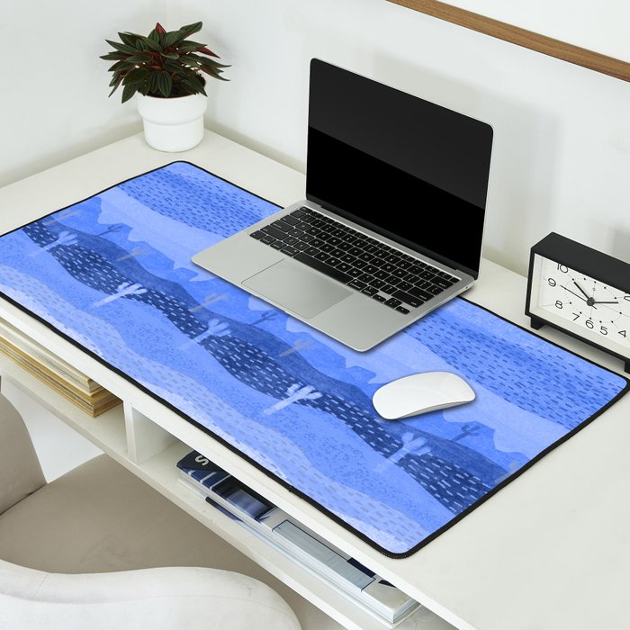 Vintage Western Desert Landscape in Night Blue Desk Mat Gallery Image 2