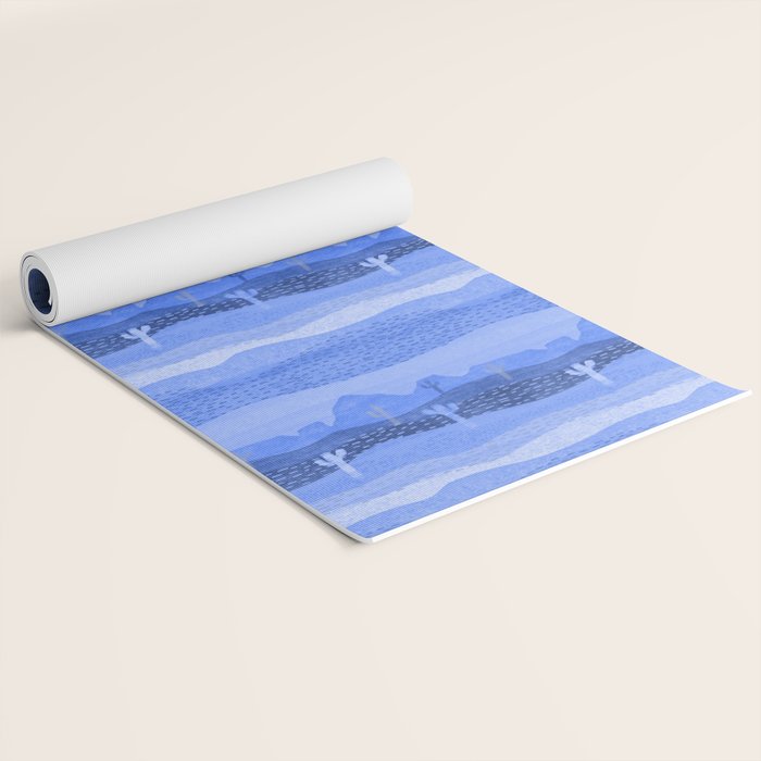 Vintage Western Desert Landscape in Night Blue Yoga Mat Gallery Image 2
