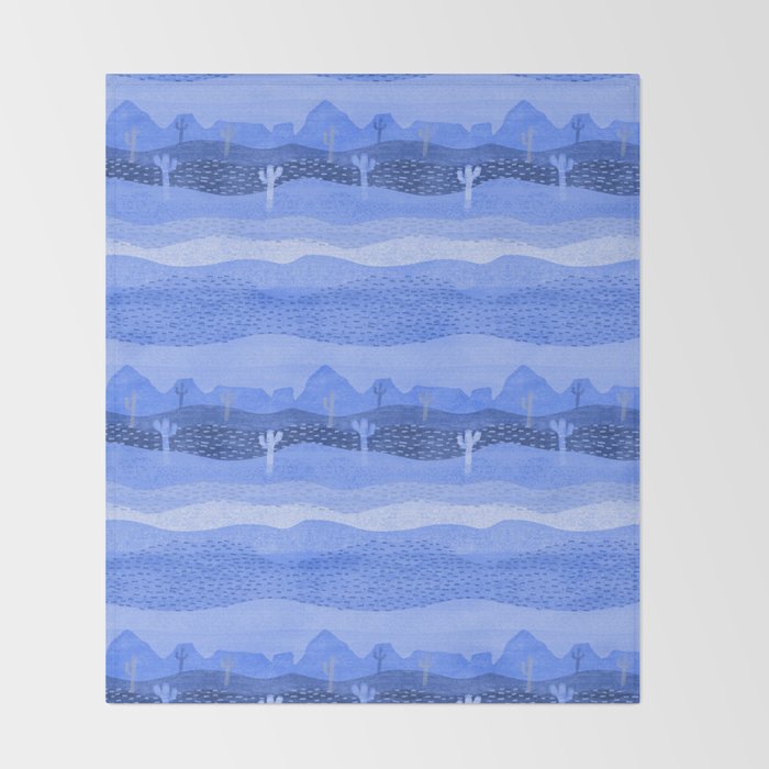 Vintage Western Desert Landscape in Night Blue Throw Blanket Gallery Image 2